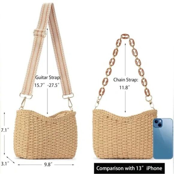 New Small Handmade Straw Pocketbook Crossbody Bag - Picture 9 of 10